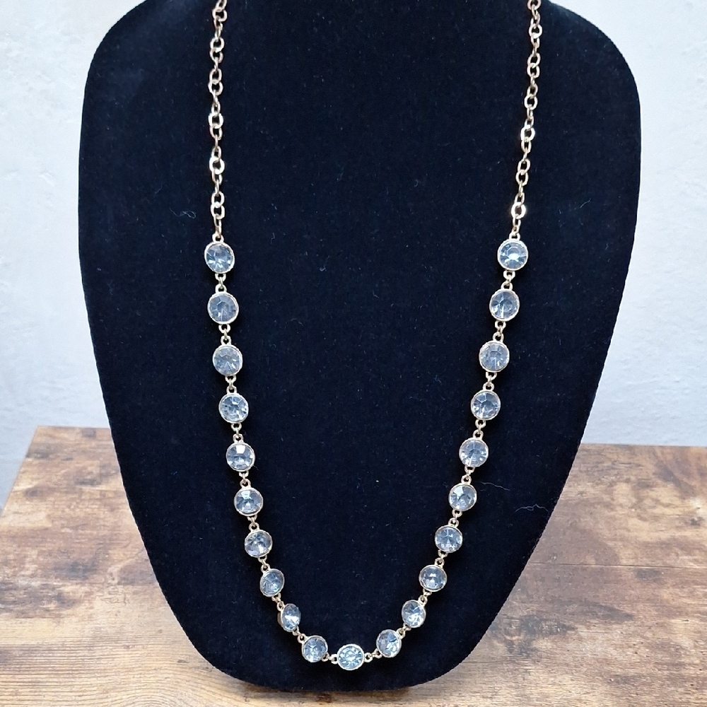 Elegant Gold-Tone Necklace with White Crystal Beads